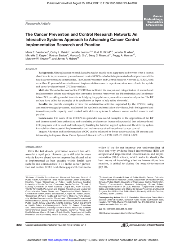 (PDF) The cancer prevention and control research network: An ...