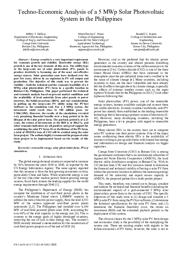 (PDF) Techno-Economic Analysis of a 5 MWp Solar Photovoltaic System in ...