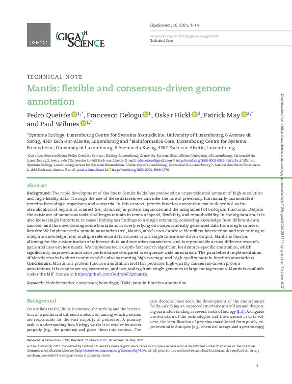 (PDF) Mantis: flexible and consensus-driven genome annotation