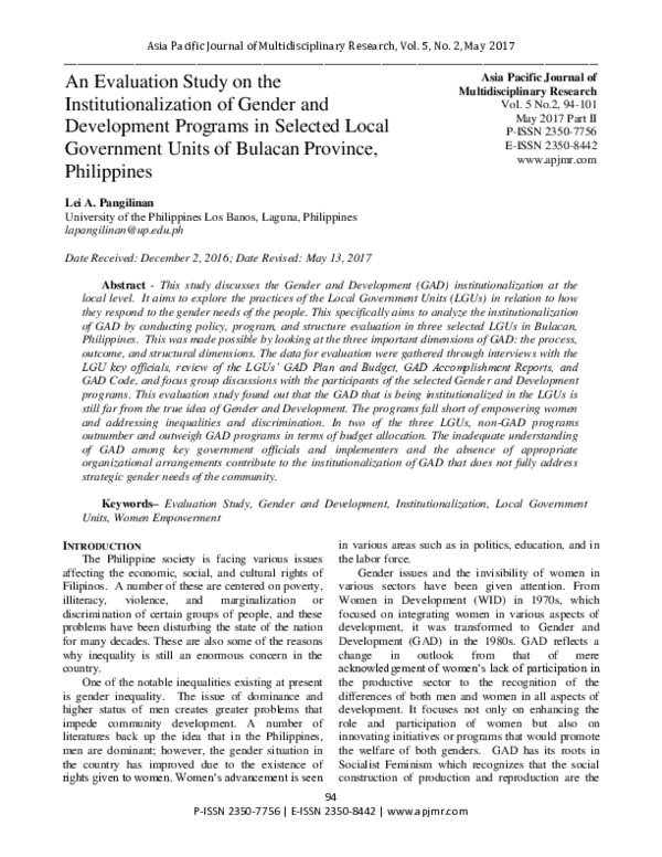 (PDF) An Evaluation Study on the Institutionalization of Gender and ...