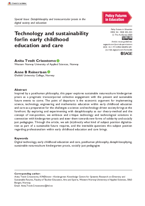 (PDF) Technology and sustainability for/in early childhood education ...