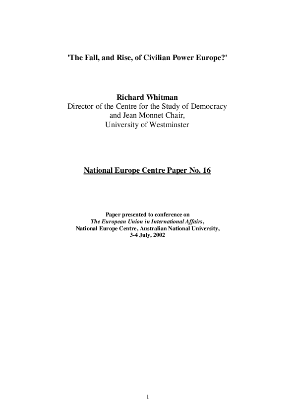 (PDF) The fall, and rise of civilian power Europe?
