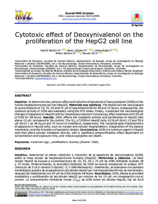 (PDF) Cytotoxic effect of Deoxynivalenol on the proliferation of the ...