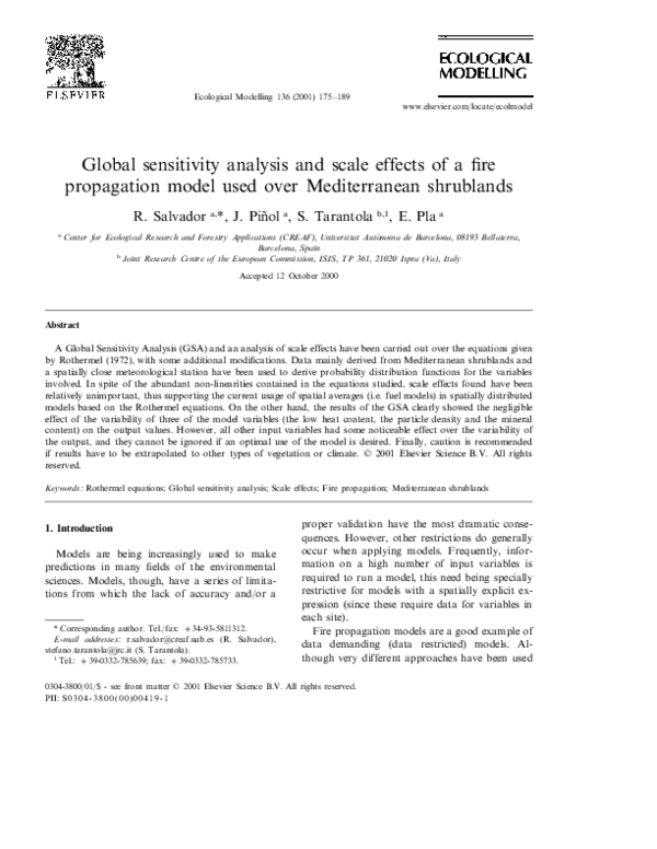 (PDF) Global sensitivity analysis and scale effects of a fire ...