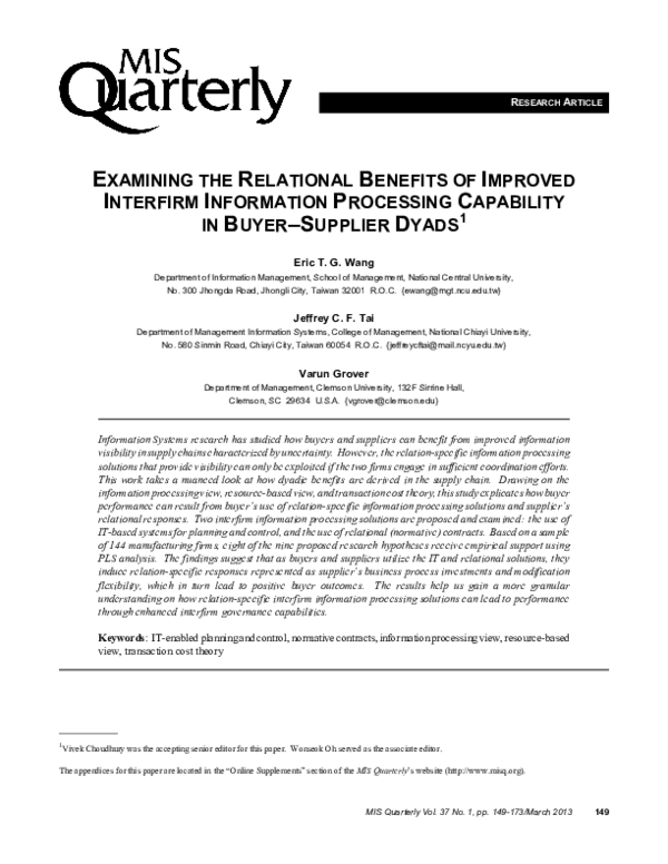 (PDF) Examining the Relational Benefits of Improved Interfirm ...
