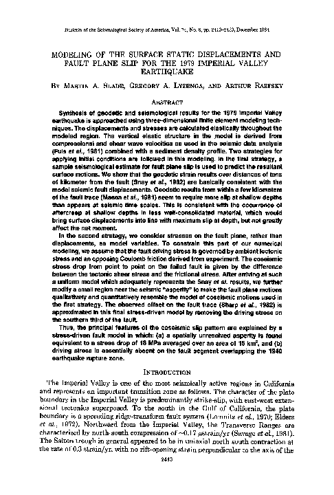 (PDF) Modeling of the surface static displacements and fault plane slip ...