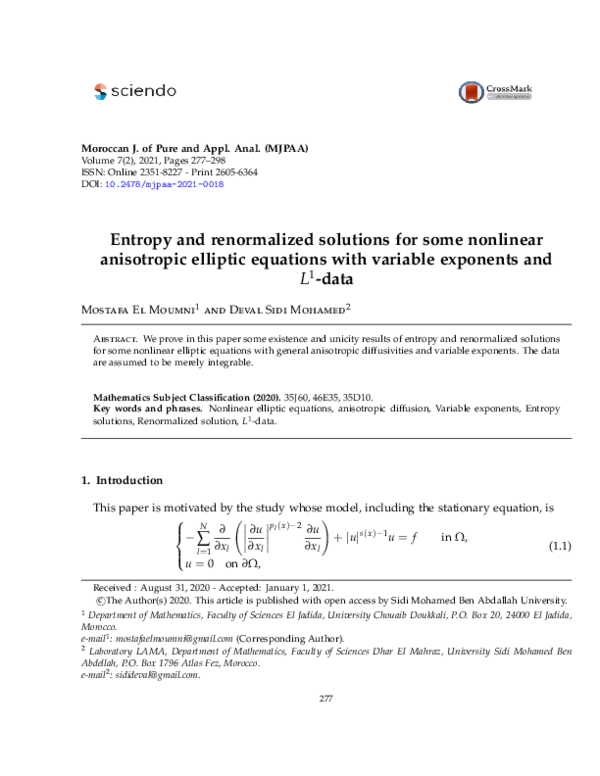 (PDF) Entropy and renormalized solutions for some nonlinear anisotropic ...