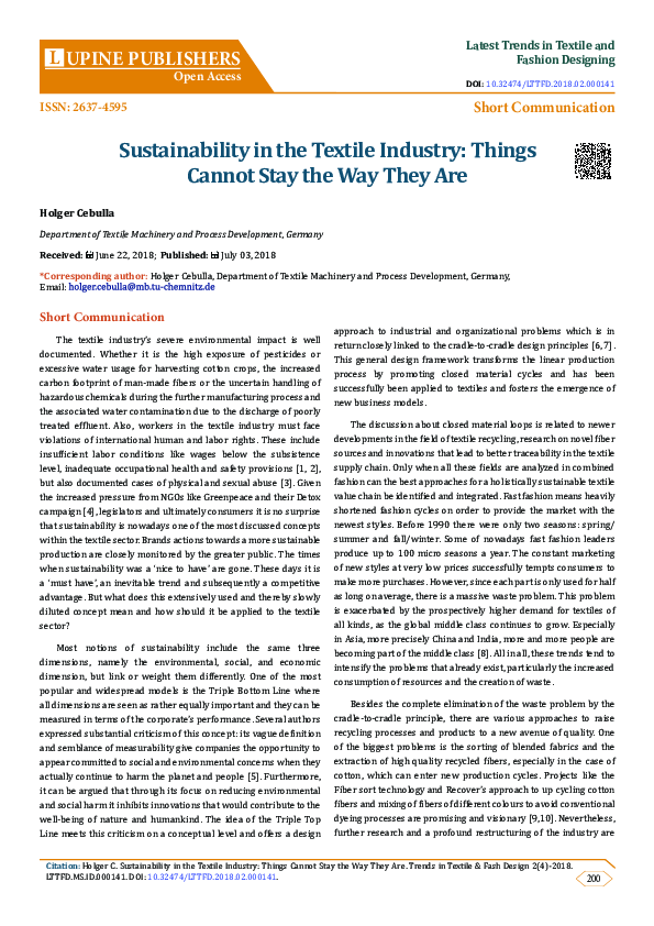 (PDF) Sustainability in the Textile Industry