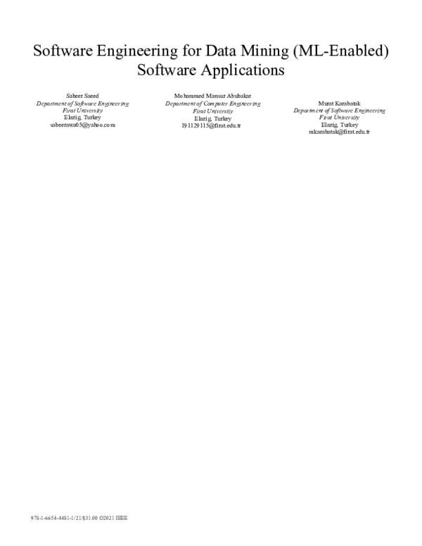 (DOC) Software Engineering for Data Mining (ML-Enabled) Software ...