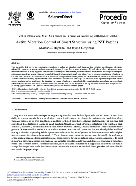 (PDF) Active Vibration Control of Smart Structure Using PZT Patches