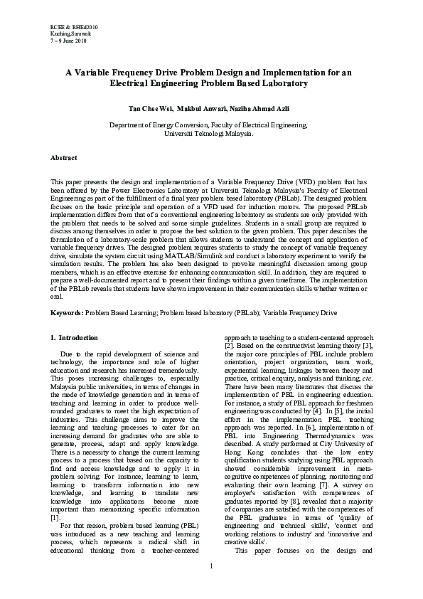 (PDF) A Variable Frequency Drive Problem Design and Implementation for ...