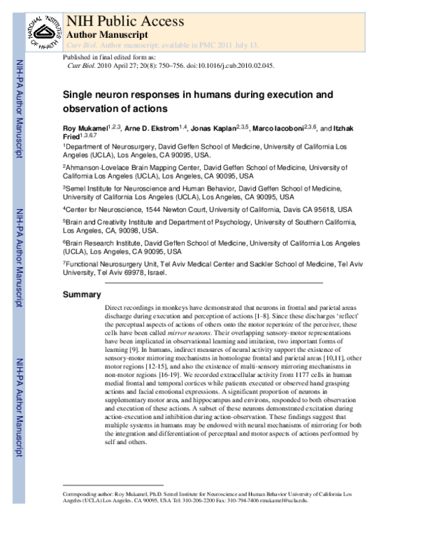 (PDF) Faculty of 1000 evaluation for Single-neuron responses in humans ...