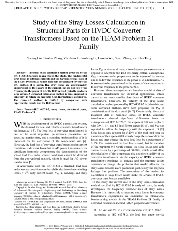 (PDF) Study of the Stray Losses Calculation in Structural Parts of HVDC ...