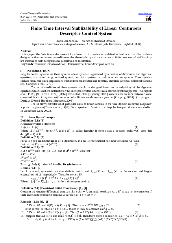 (PDF) Finite Time Interval Stablizability of Linear Continuous ...