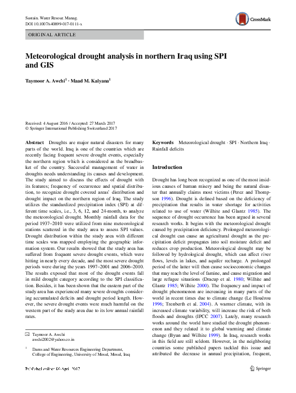 (PDF) Meteorological drought analysis in northern Iraq using SPI and GIS