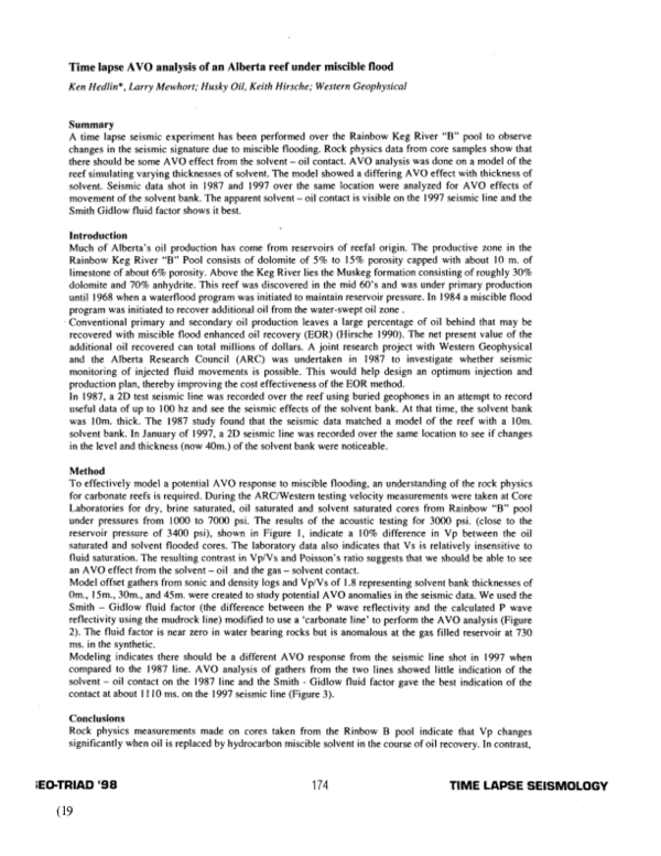 (PDF) Time lapse AVO analysis of an Alberta reef under miscible flood