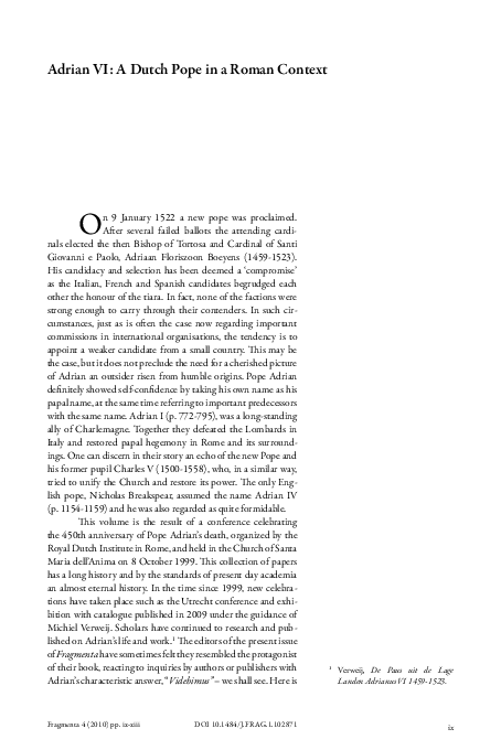 (PDF) Adrian VI: A Dutch Pope in a Roman Context