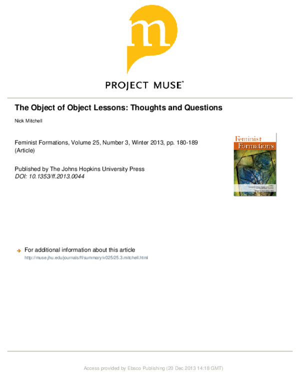 (PDF) The Object of Object Lessons: Thoughts and Questions