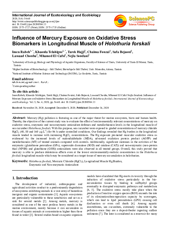(PDF) Influence of Mercury Exposure on Oxidative Stress Biomarkers in ...
