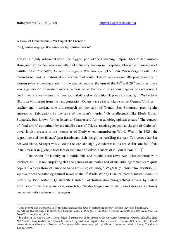 (PDF) A Book of Generations – Writing at the Frontier