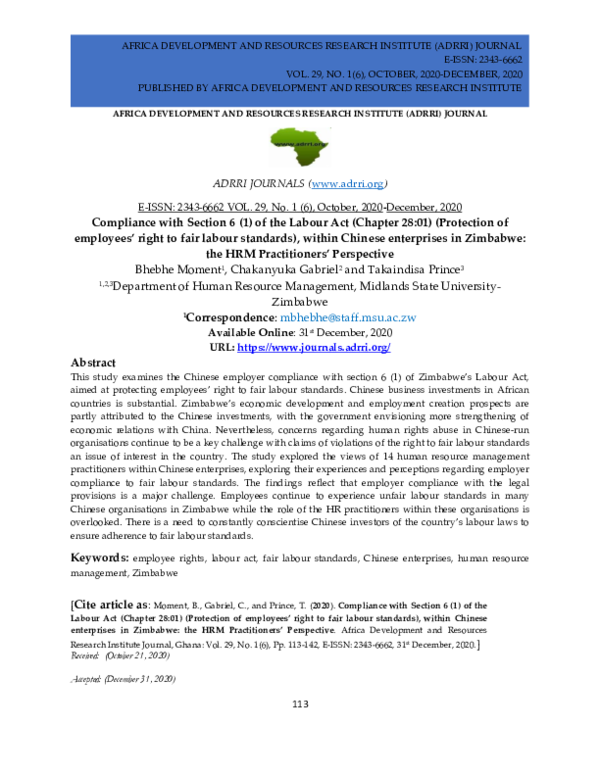 Pdf Compliance With Section 6 1 Of The Labour Act Chapter 28 01