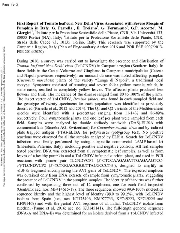 (PDF) First Report of Tomato leaf curl New Delhi virus Infecting Tomato ...