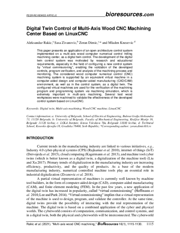 (PDF) Digital twin control of multi-axis wood CNC machining center ...