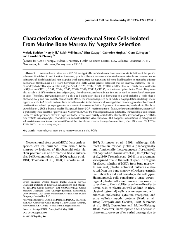 (PDF) Characterization of mesenchymal stem cells isolated from the ...