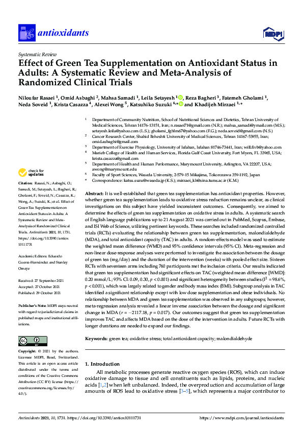 (PDF) Effect of Green Tea Supplementation on Antioxidant Status in ...