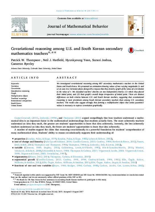 (PDF) Covariational reasoning among U.S. and South Korean secondary ...