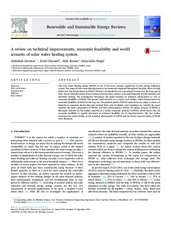 (PDF) A review on technical improvements, economic feasibility and ...