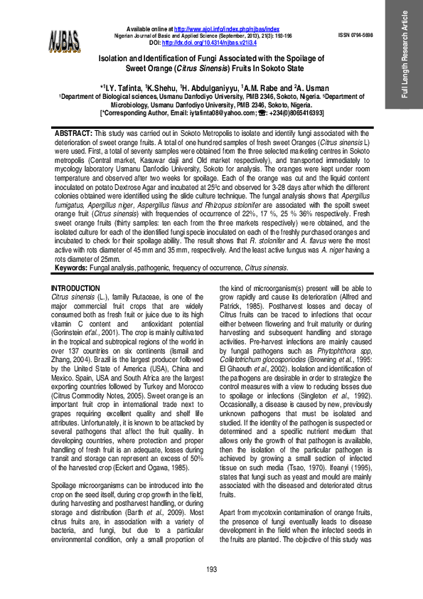 (PDF) Isolation and Identification of Fungi Associated with the ...