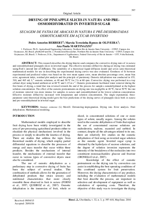 (PDF) Drying of pineapple slices in natura and pre-osmodehydrated in ...