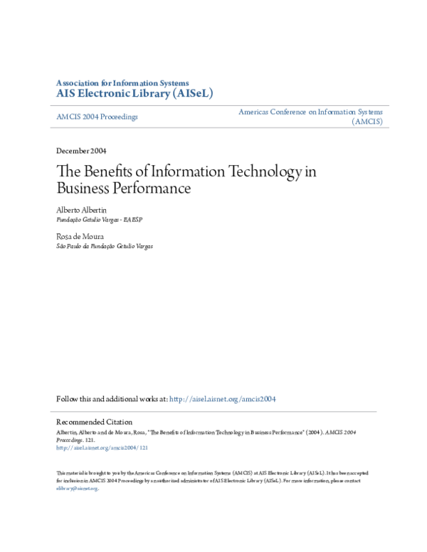 (PDF) The Benefits of Information Technology in Business Performance