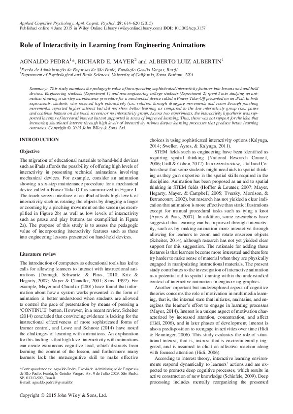 (PDF) Role of Interactivity in Learning from Engineering Animations