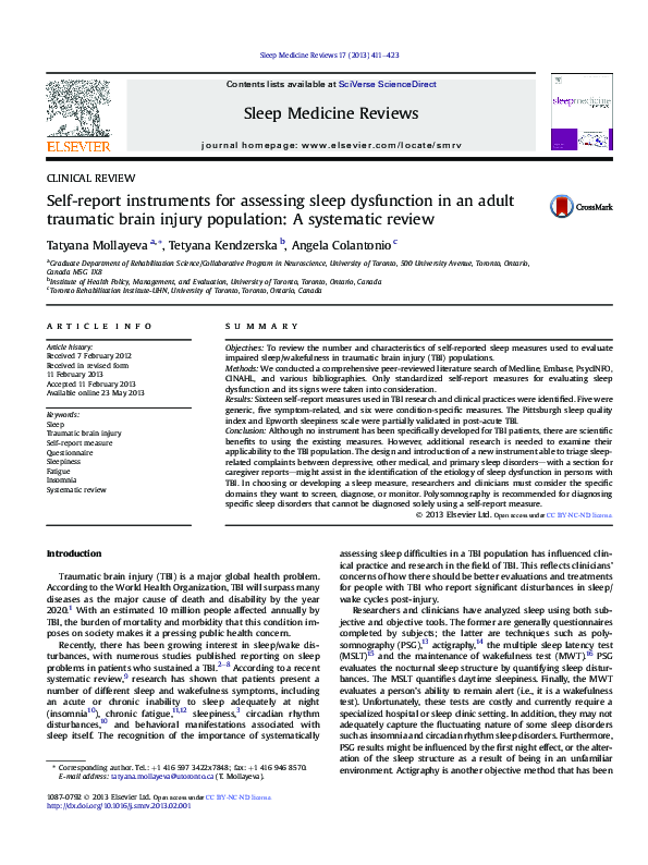 (PDF) Self-report instruments for assessing sleep dysfunction in an ...