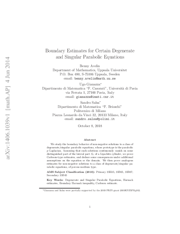 (PDF) Boundary estimates for certain degenerate and singular parabolic ...