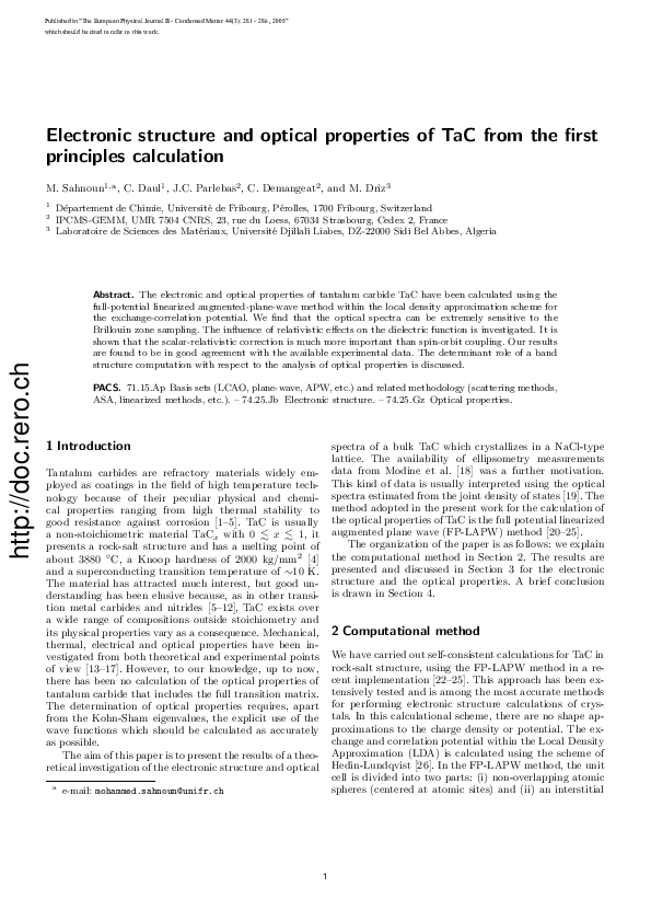 (PDF) Electronic structure and optical properties of TaC from the first ...