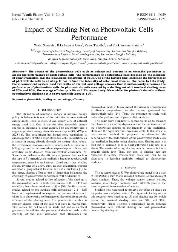 (PDF) Impact of Shading Net on Photovoltaic Cells Performance