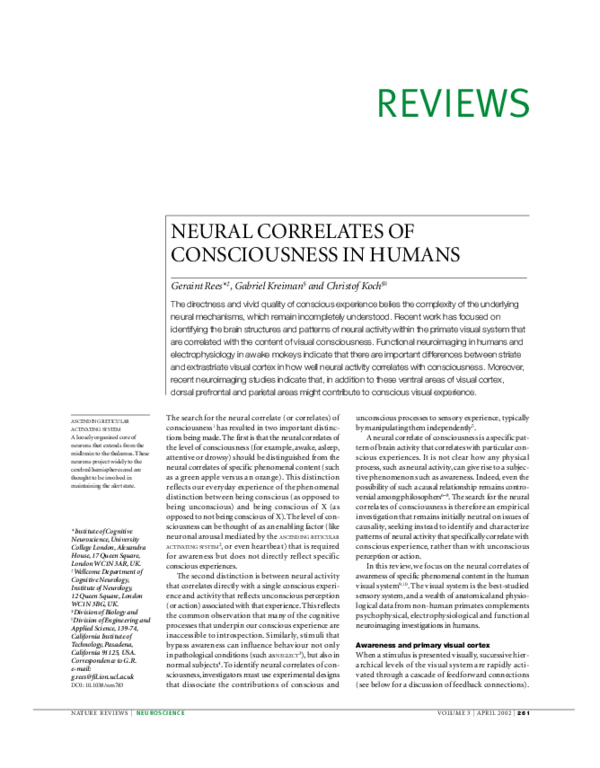 (PDF) Neural correlates of consciousness in humans