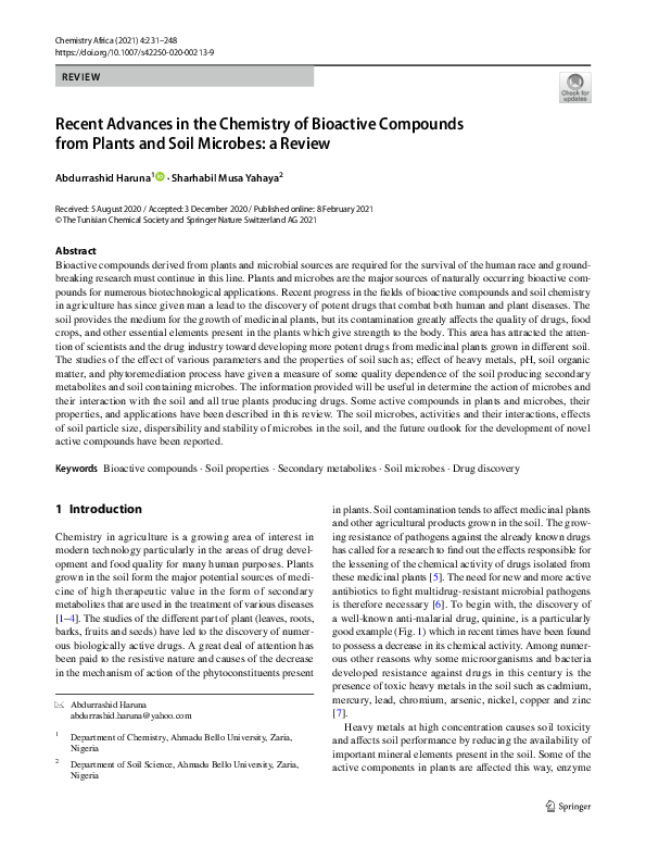 (PDF) Recent Advances in the Chemistry of Bioactive Compounds from ...