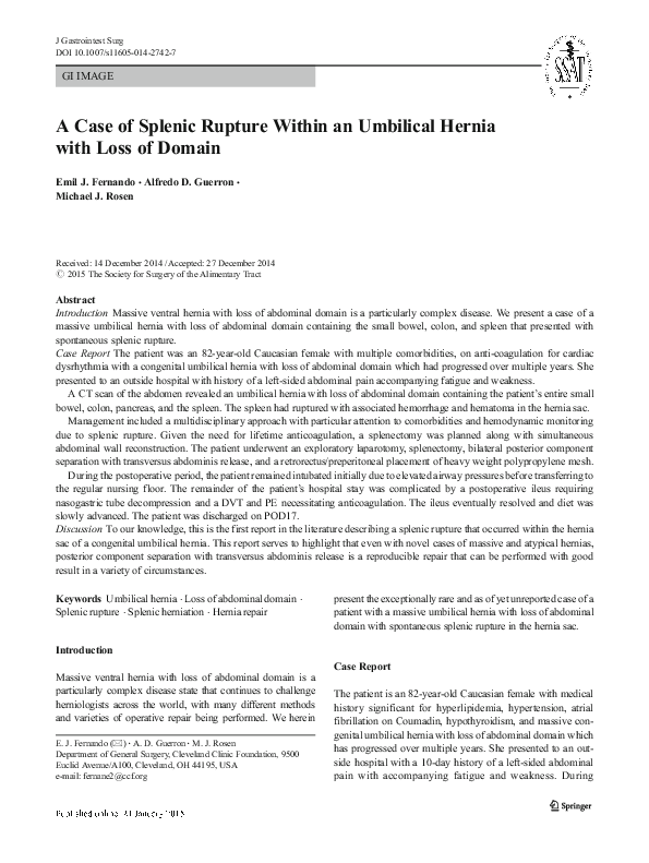(PDF) A Case of Splenic Rupture Within an Umbilical Hernia with Loss of