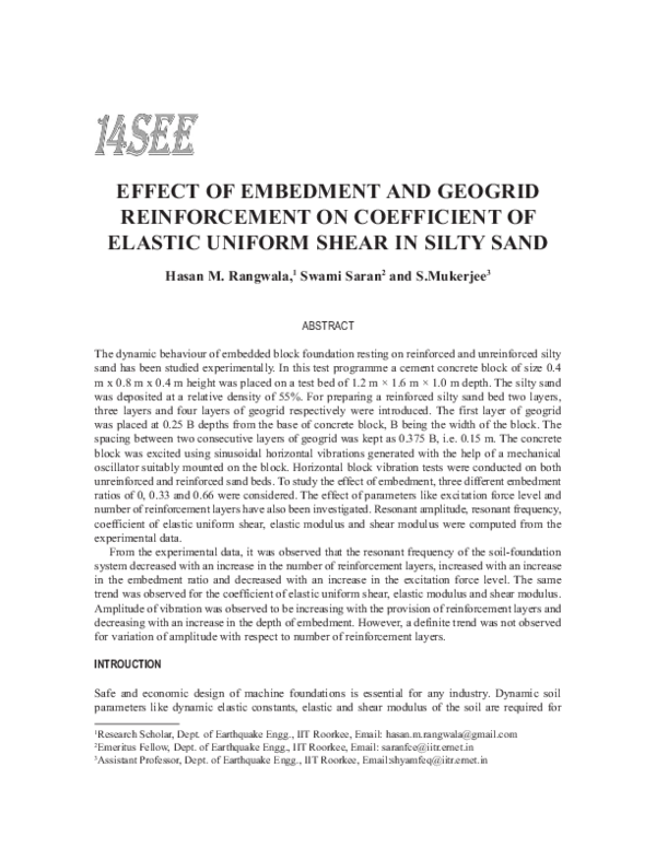 (PDF) Effect of Embedment and Geogrid Reinforcement on Coefficient of ...