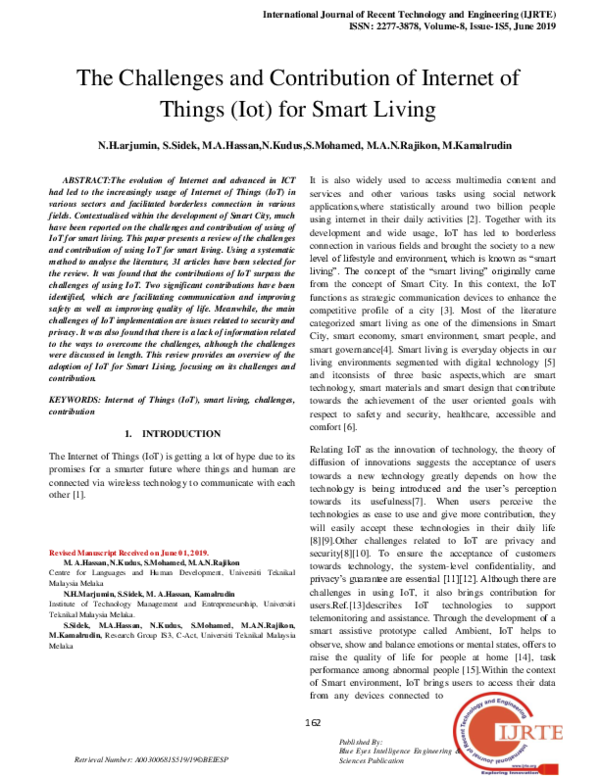 (PDF) The Challenges And Contribution Of Internet Of Things (IoT) For ...