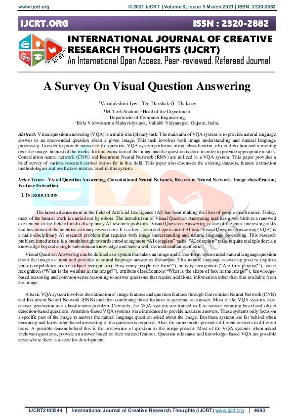 (PDF) A Survey On Visual Question Answering