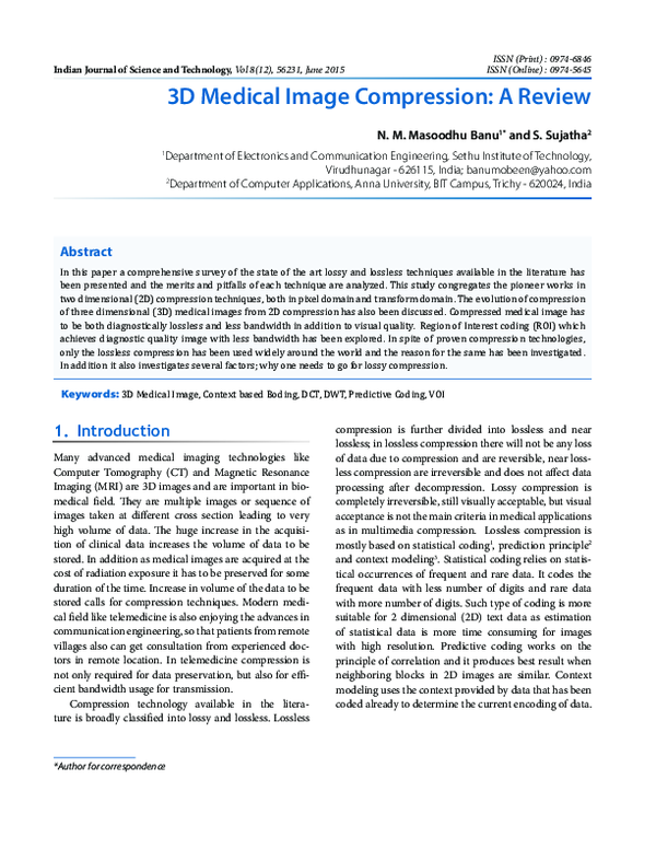 (PDF) 3D Medical Image Compression: A Review
