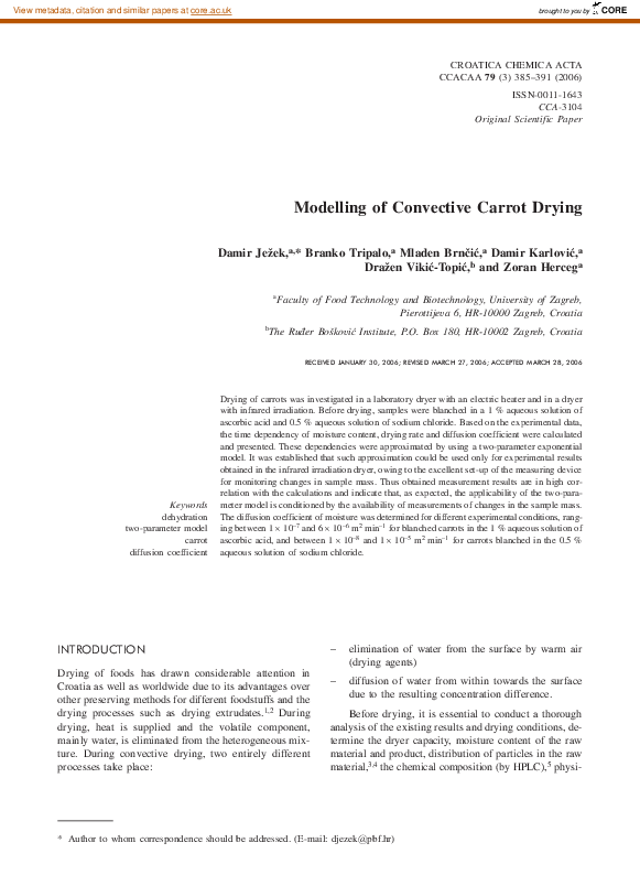 (PDF) Modelling of Convective Carrot Drying