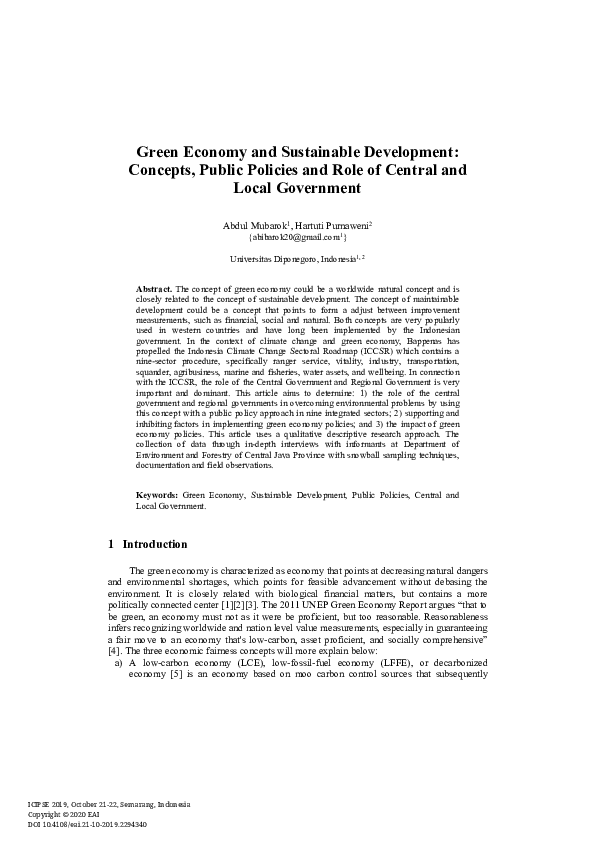 (PDF) Green Economy and Sustainable Development: Concepts, Public ...