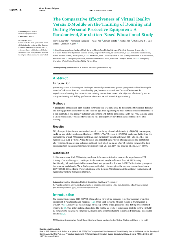 (PDF) The Comparative Effectiveness of Virtual Reality Versus E-Module ...