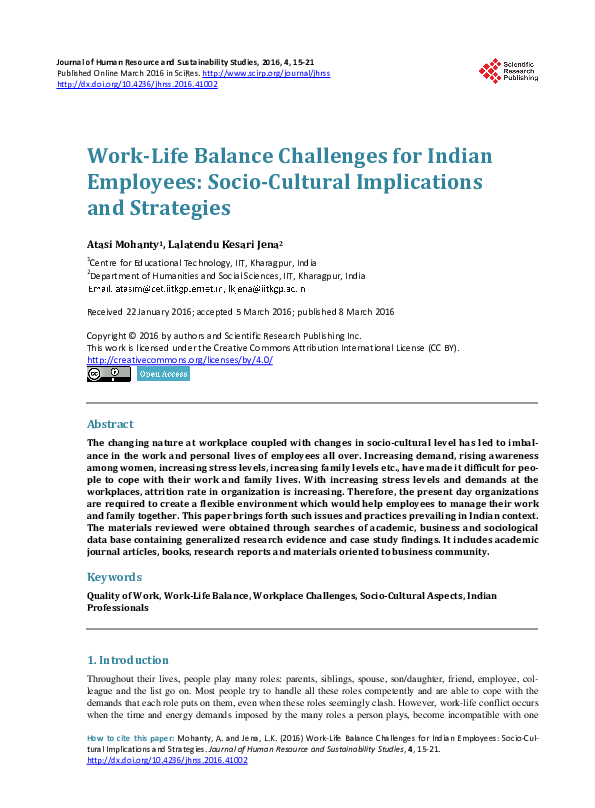 (PDF) Work-Life Balance Challenges for Indian Employees: Socio-Cultural ...